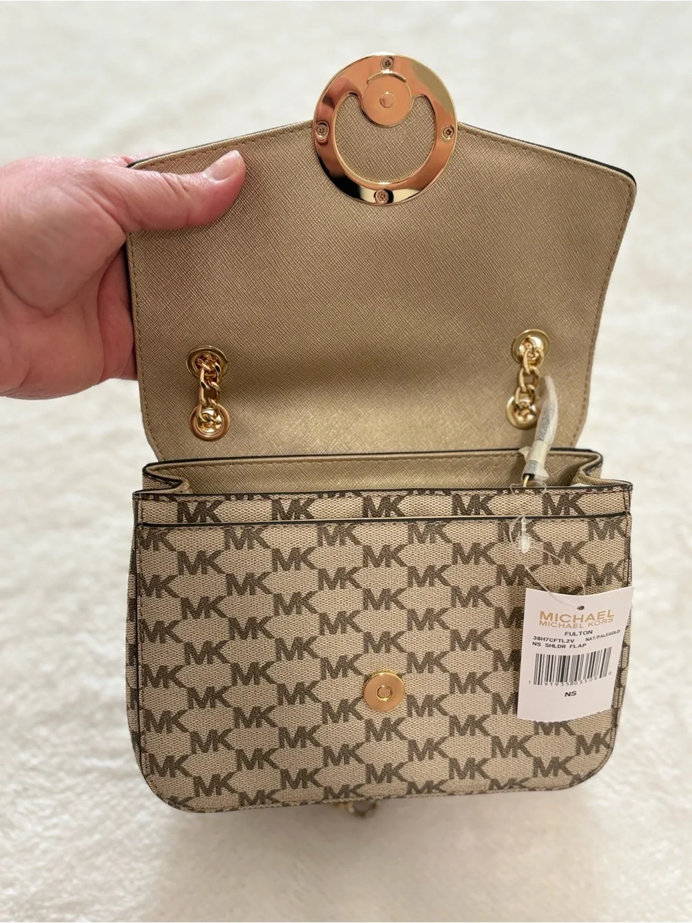 Michael Kors Fulton Gold Logo Chain Shoulder Bag